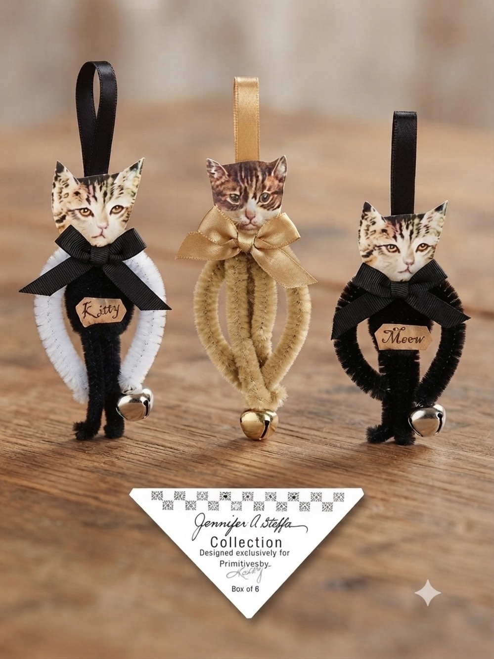 Jennifer A. Steffa Primitives by Kathy Handmade Cat Ornaments Set of 6 Holiday